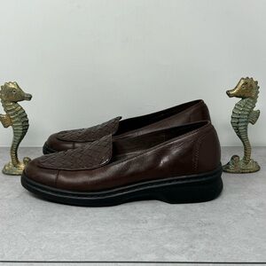 Clarks Springers Brown Leather Woven Top Loafers Slip On Shoes Womens Size 7.5